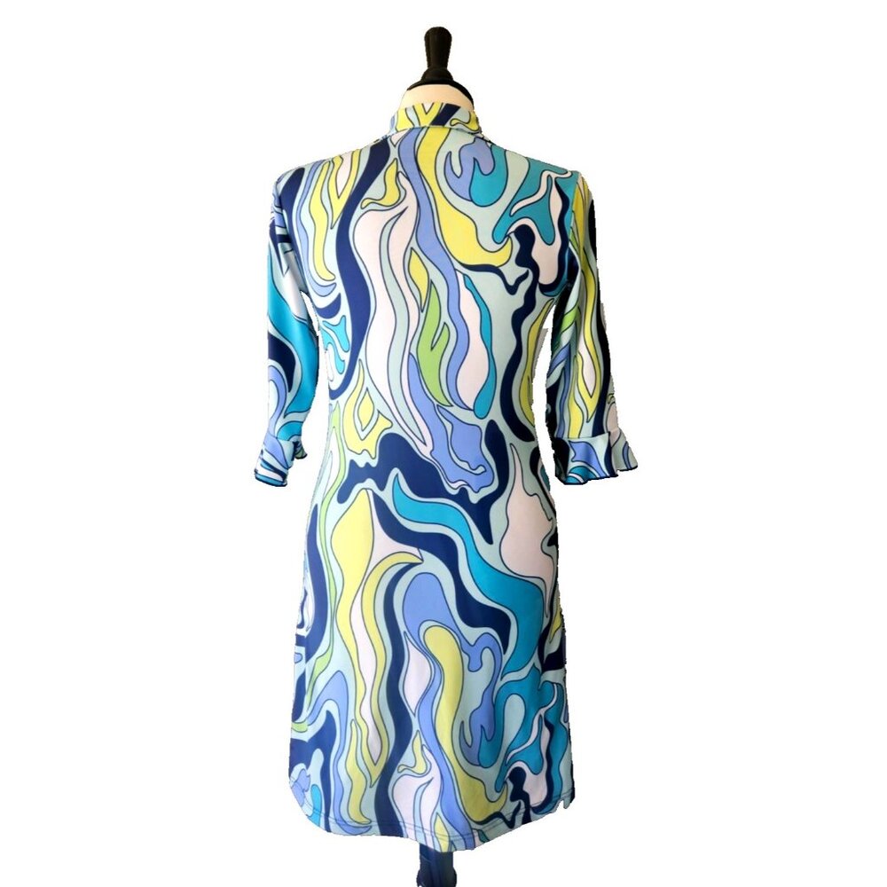 Ana Clare Active Marin Flounce Polo Dress Geometric Print Multi Color Size XS - Picture 3 of 5